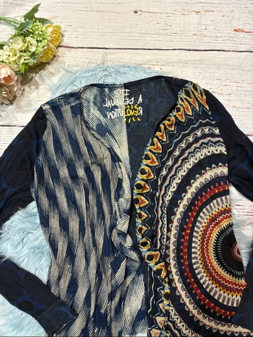 Desigual Tiana Wearable Art Lightweight Cardigan Open Front Mandala Print